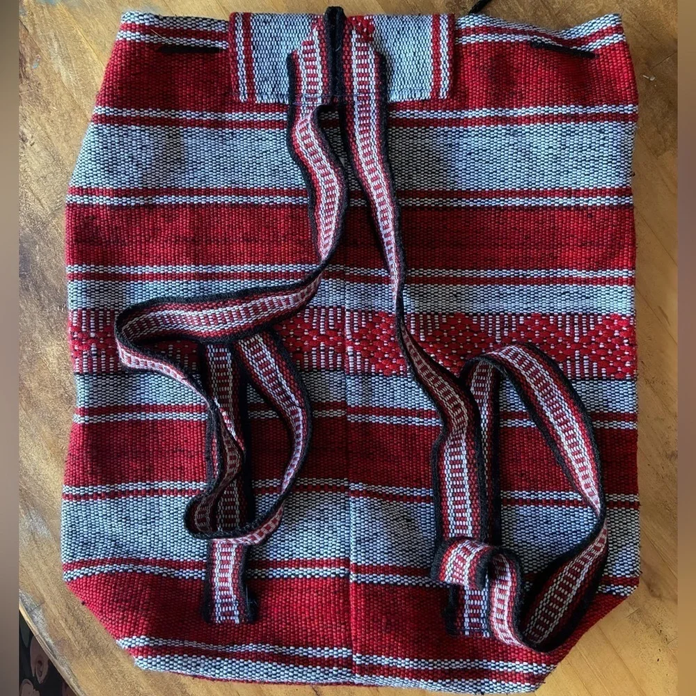 Chicago Blackhawks NHL Striped Burlap Backpack tote 100% cotton